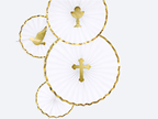 White and Gold Trim Rosette Decoration - 3pcs