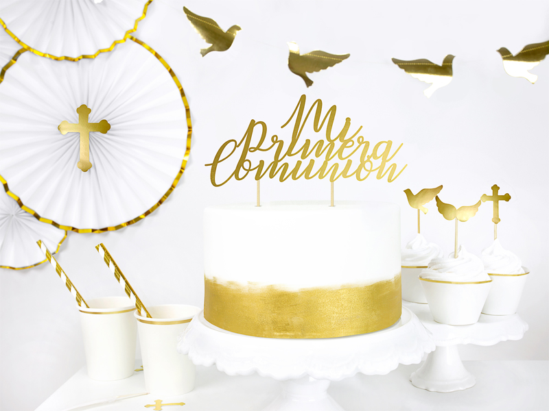 White and Gold Trim Rosette Decoration - 3pcs