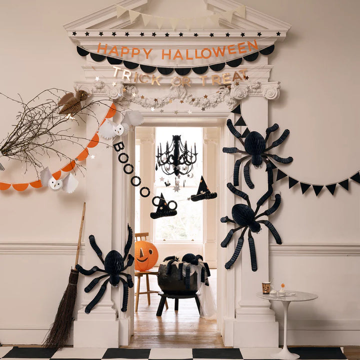 Black Honeycomb Spiders Hanging Decorations - 3 pcs