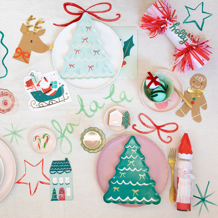 Mint Green and Cream Christmas Tree With Bows Large Dinner Plates