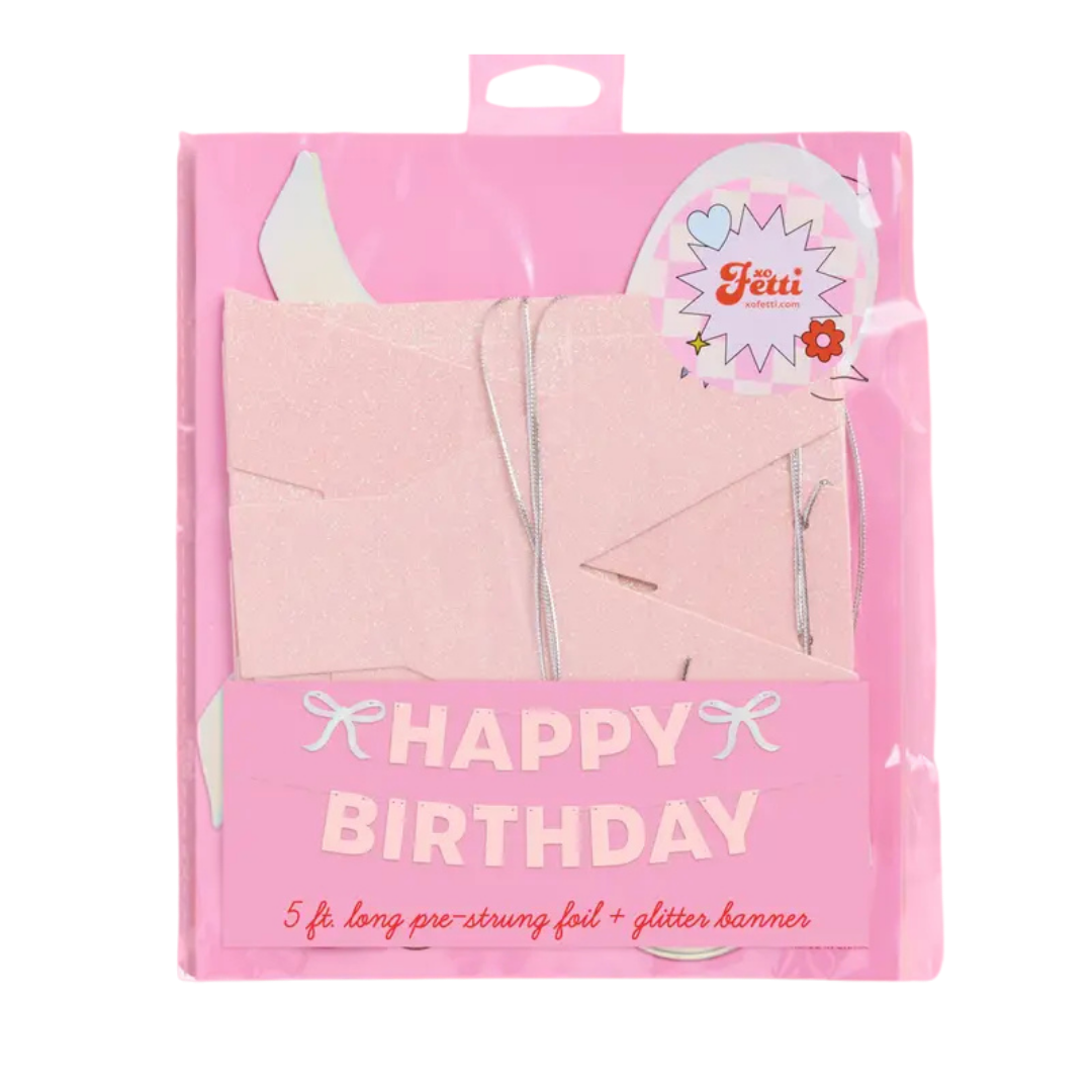 Pink Glitter Happy Birthday Iridescent Foil Banner