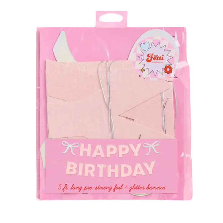 Pink Glitter Happy Birthday Iridescent Foil Banner
