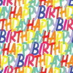 Rainbow birthday gift wrap featuring colorful happy birthday text for birthday from Parte Haus party supply store in Bethesda MD.