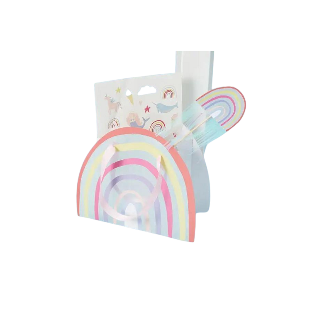 Pastel rainbow gift bags with handles for kids birthday from Parte Haus party supply store in Bethesda Maryland