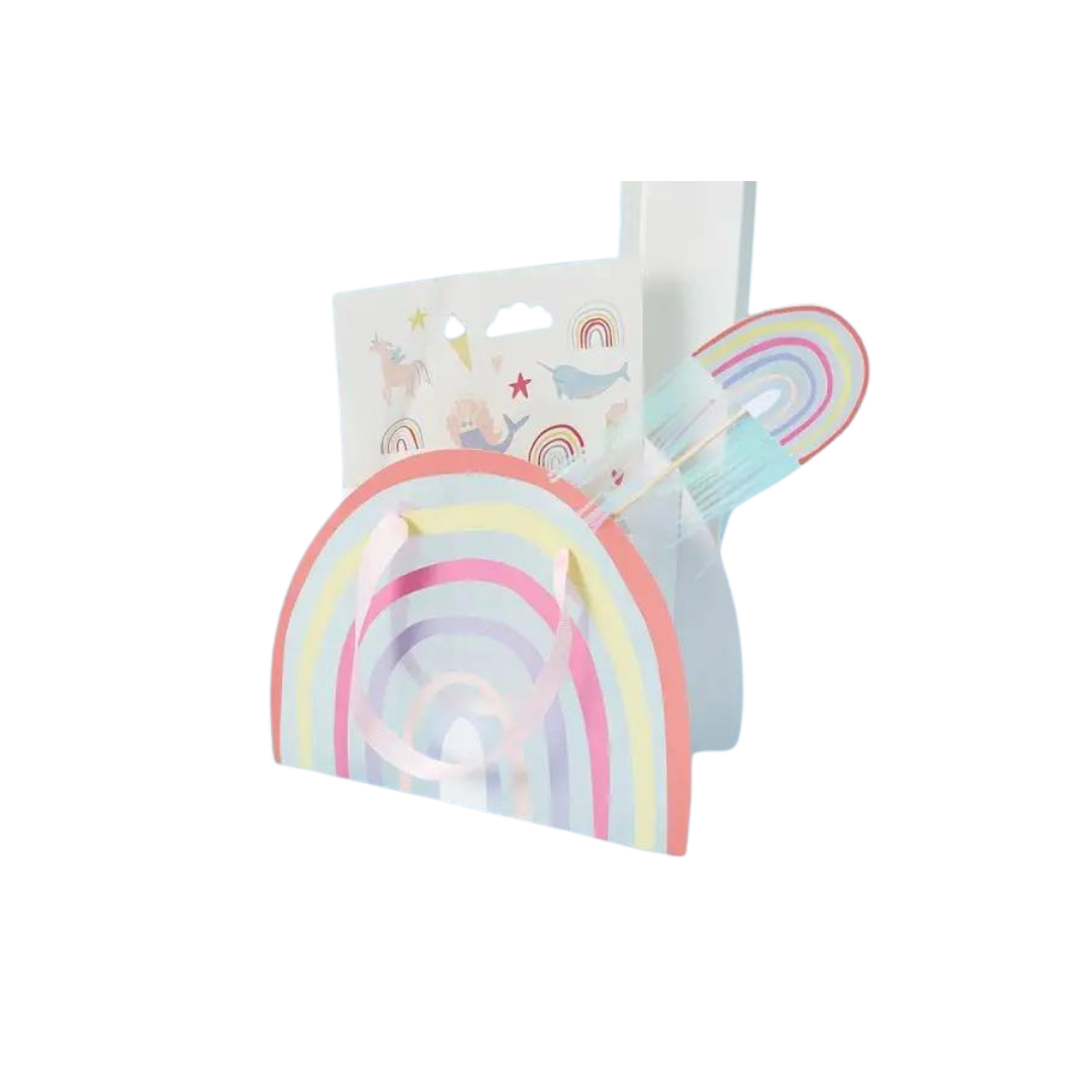 Pastel rainbow gift bags with handles for kids birthday from Parte Haus party supply store in Bethesda Maryland