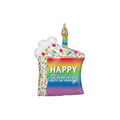 Rainbow slice foil balloon with Happy Birthday text and confetti design birthday theme from Parte Haus party supply store in Bethesda MD.
