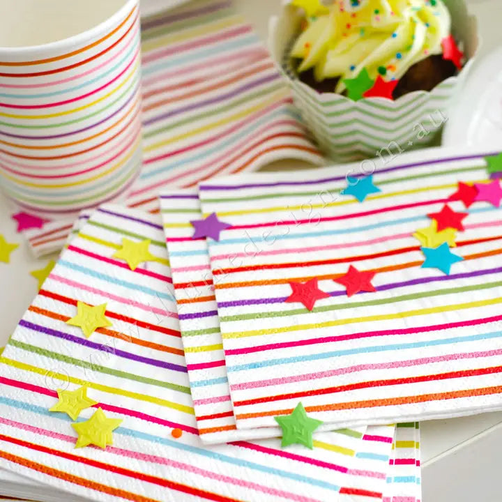 Rainbow stripe paper cup with colorful stripes for birthday from Parte Haus party supply store in Bethesda MD