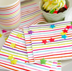 Rainbow stripe cocktail napkins with colorful stars birthday theme from Parte Haus party supply store in Bethesda MD