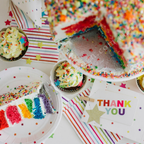 Rainbow stripe stars cocktail napkins with colorful stripes and stars birthday from Parte Haus party supply store in Bethesda Maryland.