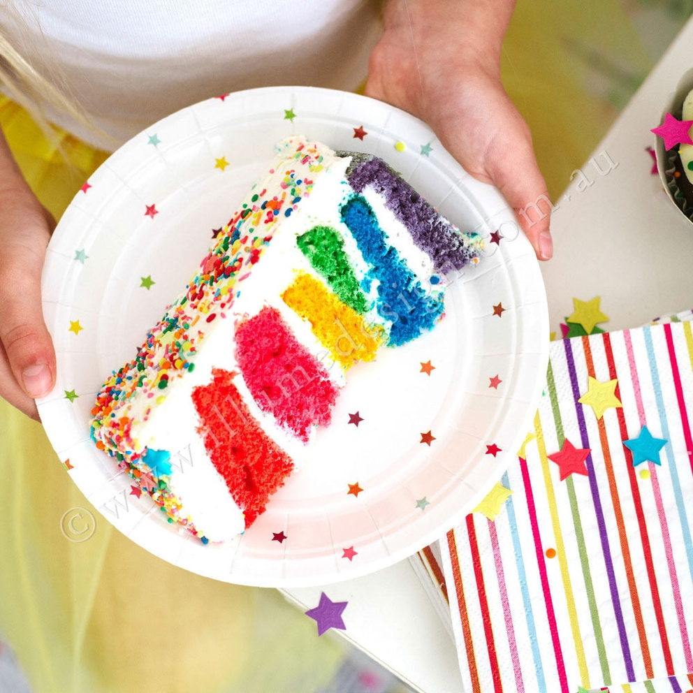 Rainbow stripe stars cocktail napkins with colorful star design birthday from Parte Haus party supply store in Bethesda MD