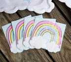 Rainbow pastel cocktail napkins with clouds for birthday celebration from Parte Haus party supply store in Bethesda MD
