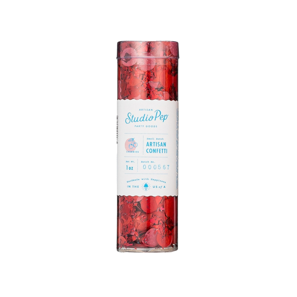 Red confetti mini pack in clear tube for celebrations from Parte Haus party supply store in Bethesda MD