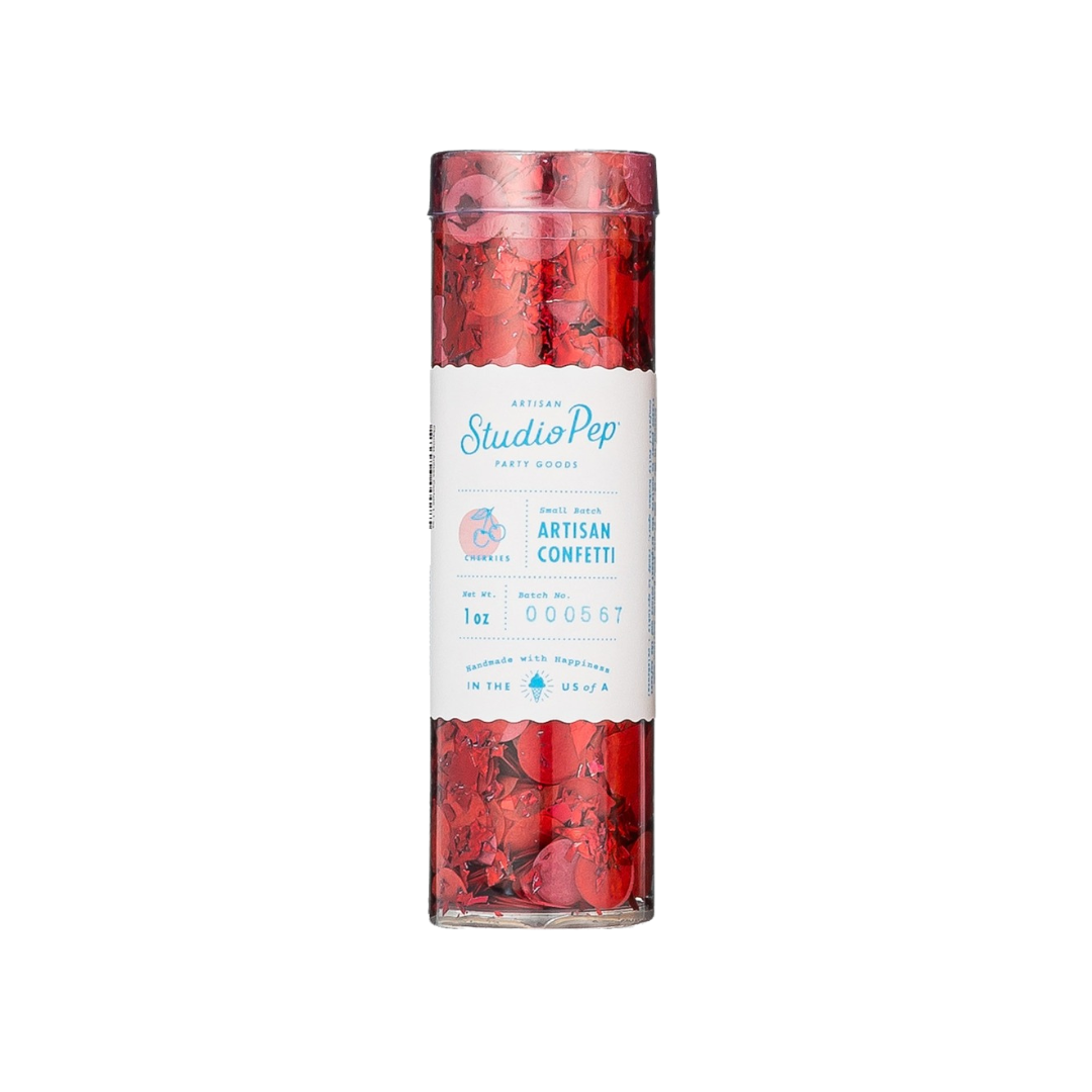 Red confetti mini pack in clear tube for celebrations from Parte Haus party supply store in Bethesda MD