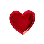 Red heart paper plate with glossy finish for Valentine theme from Parte Haus party supply store in Bethesda Maryland