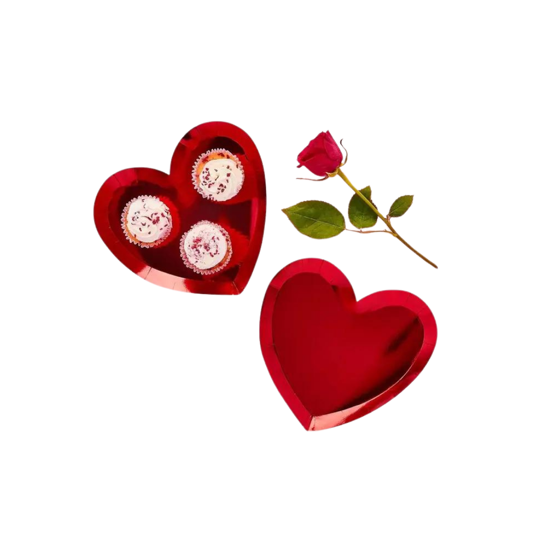Red heart paper plates shaped for Valentine’s Day from Parte Haus party supply store in Bethesda MD