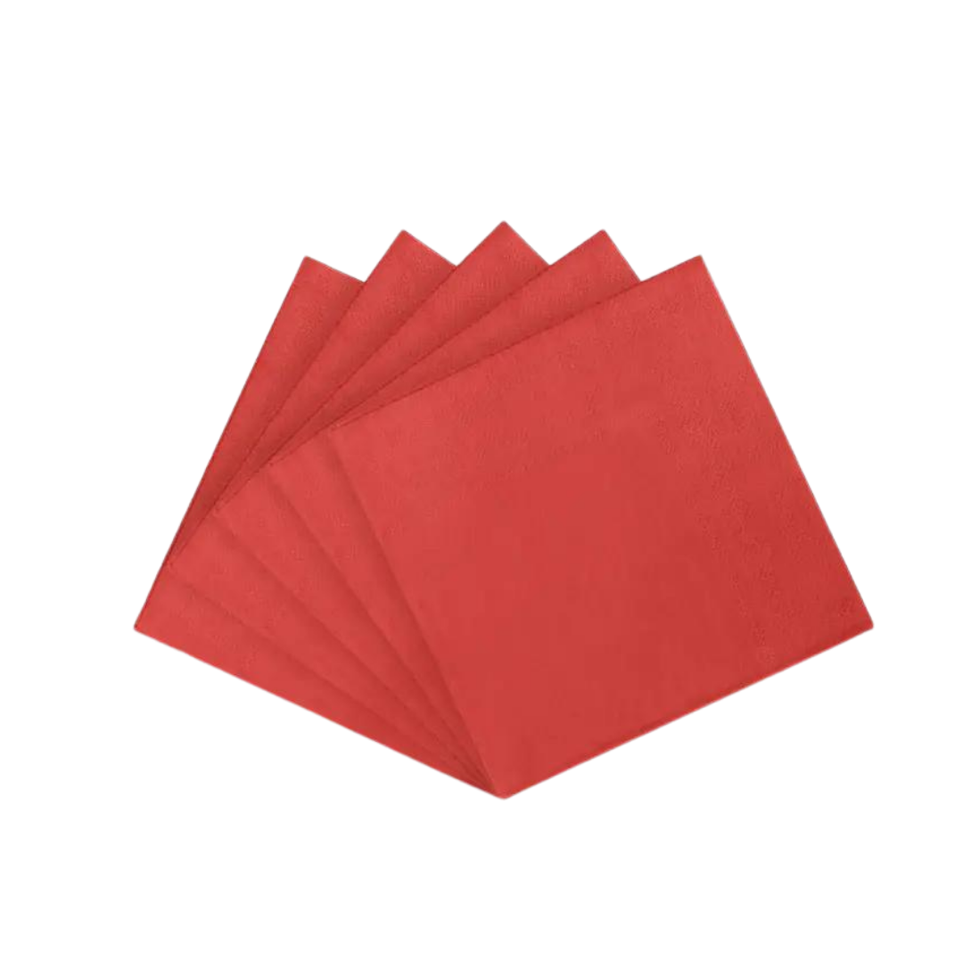 Red paper luncheon napkins set for celebrations from Parte Haus party supply store in Bethesda MD