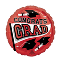Red foil balloon with congrats grad text and graduation caps for graduation from Parte Haus party supply store in Bethesda MD