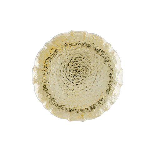 gold round decorative plate with textured surface for celebrations from Parte Haus party supply store in Bethesda Maryland