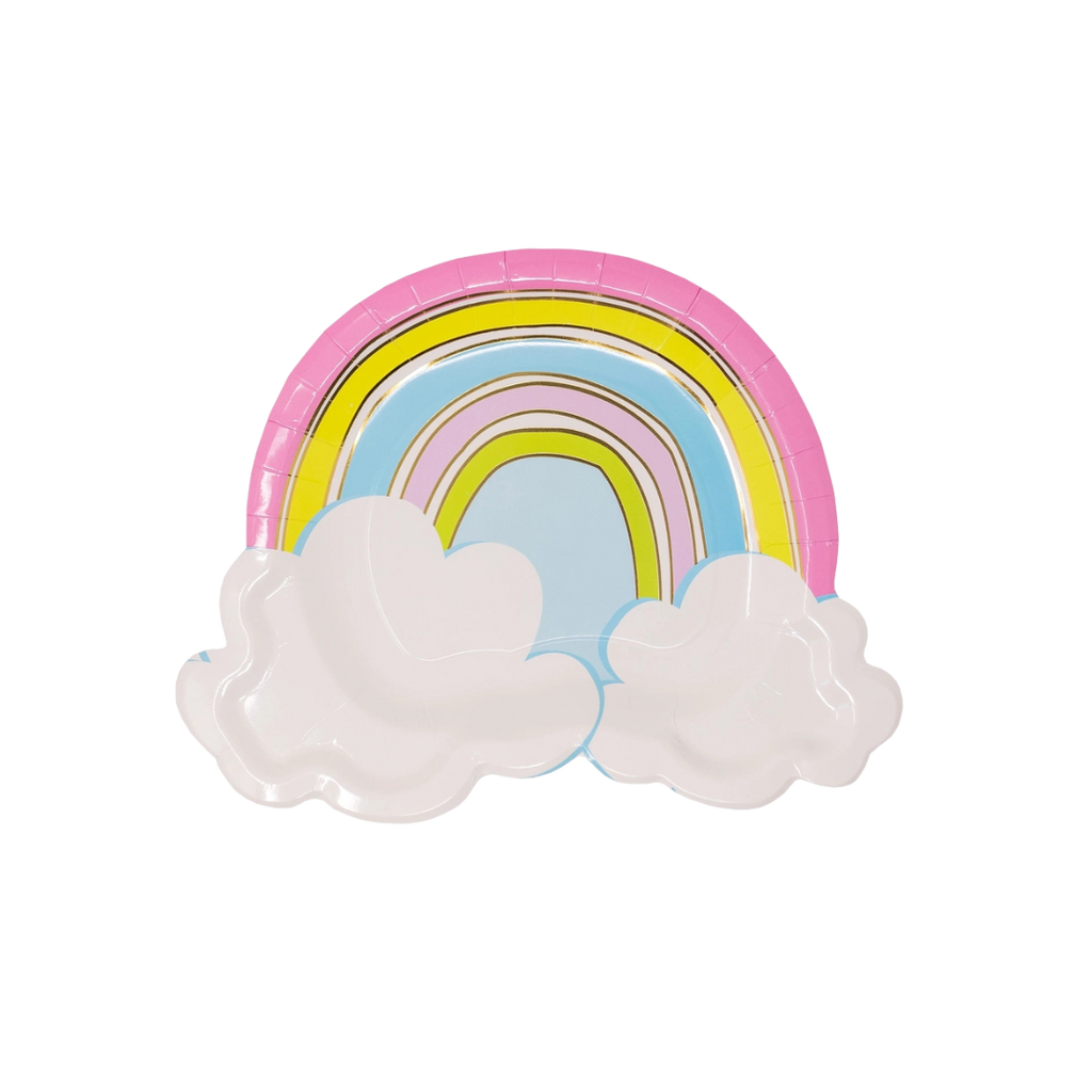 Rainbow and white cloud paper plate birthday rainbow theme from Parte Haus party supply store in Bethesda Maryland