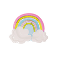 Rainbow and white cloud paper plate birthday rainbow theme from Parte Haus party supply store in Bethesda Maryland