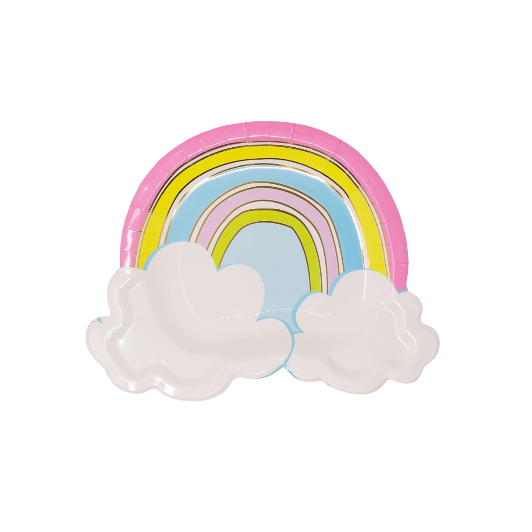 Rainbow and white cloud paper plate birthday rainbow theme from Parte Haus party supply store in Bethesda Maryland