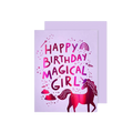 Pink unicorn birthday card for magical girl theme from Parte Haus party supply store in Bethesda Maryland