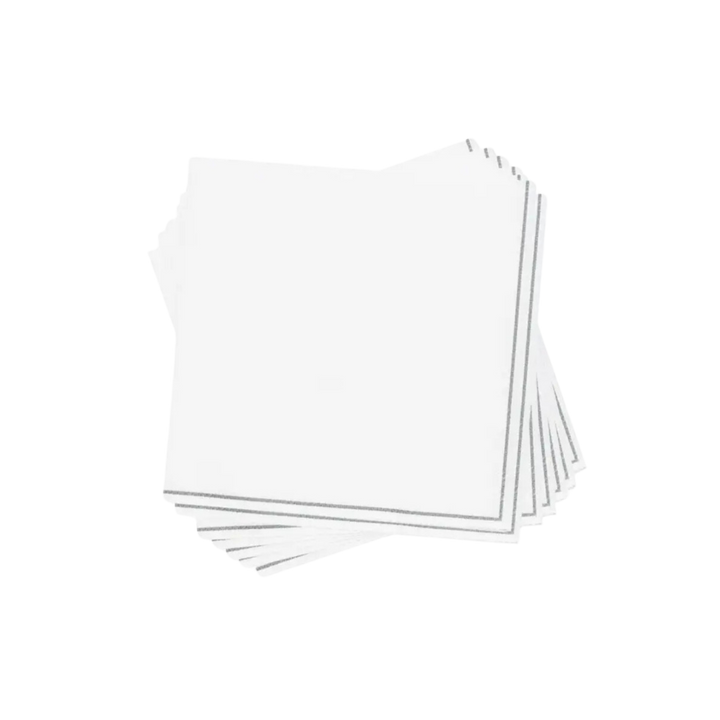 White with Silver Stripe Cocktail Napkins
