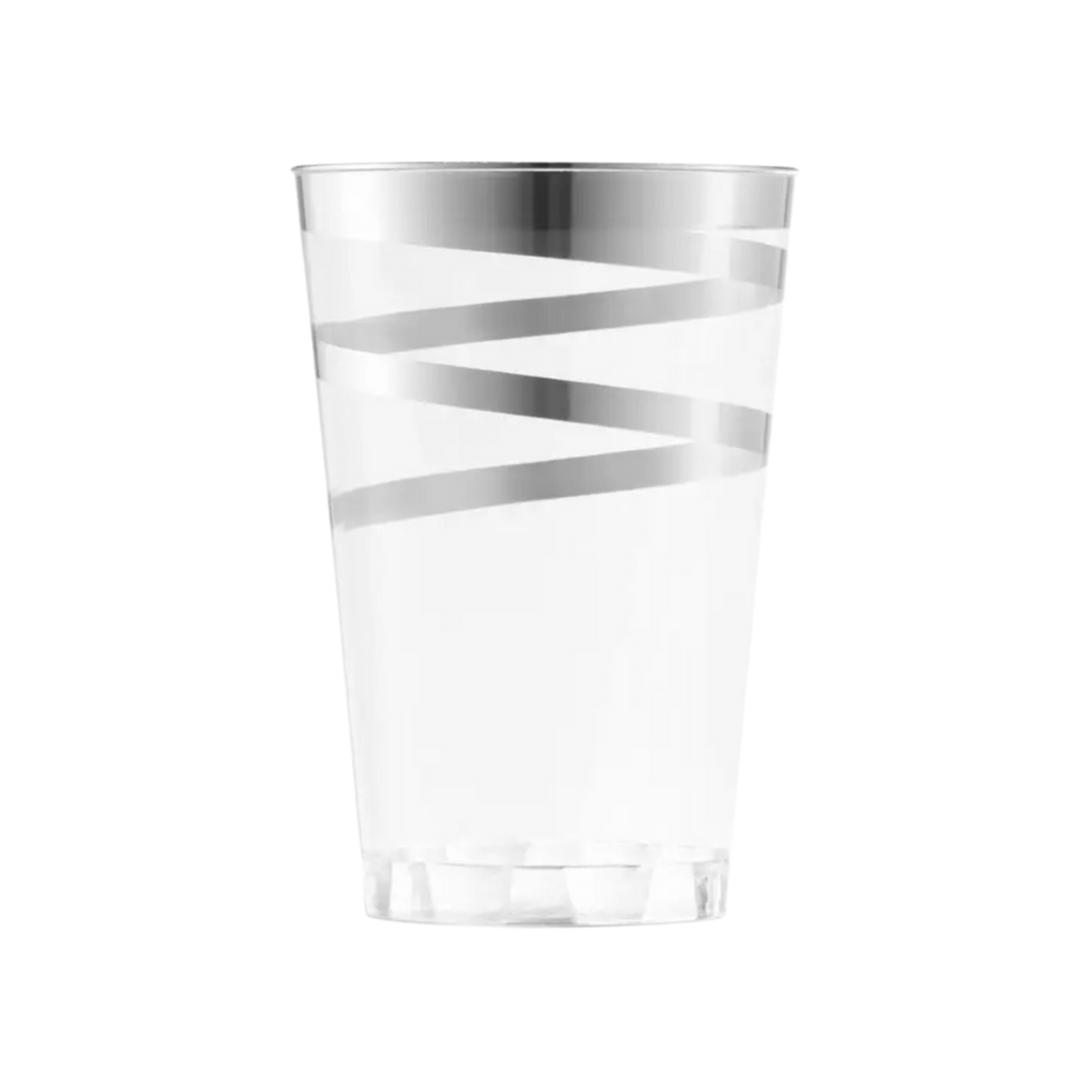 Silver striped plastic tumbler elegant drinkware for celebrations from Parte Haus party supply store in Bethesda MD