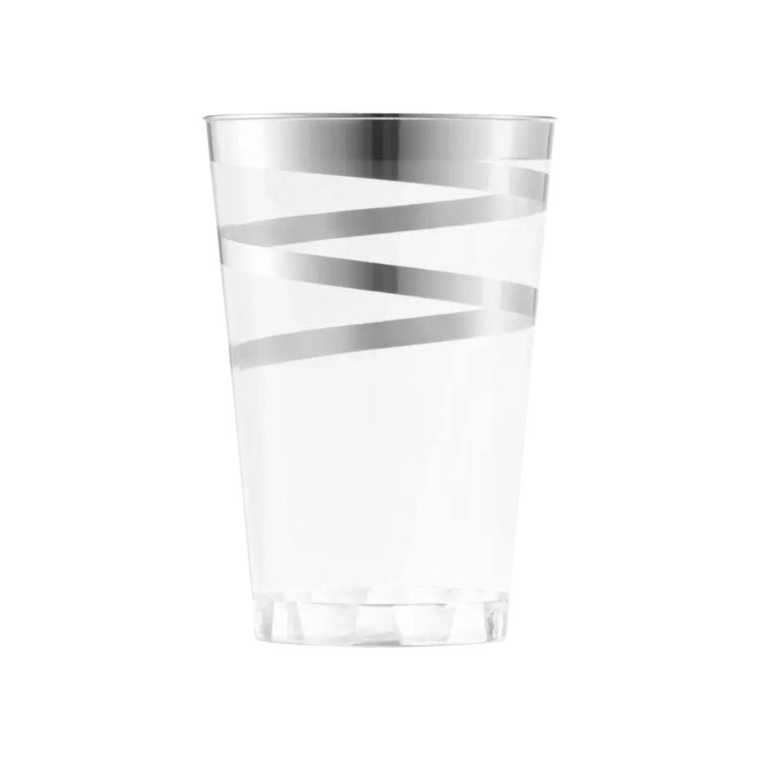 Silver striped plastic tumbler elegant drinkware for celebrations from Parte Haus party supply store in Bethesda MD