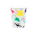 multicolor dinosaur paper cup with fun pattern dinosaur birthday theme from Parte Haus party supply store in Bethesda MD