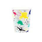 multicolor dinosaur paper cup with fun pattern dinosaur birthday theme from Parte Haus party supply store in Bethesda MD