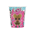 Pink LOL Surprise paper cup with cartoon dolls birthday theme from Parte Haus party supply store in Bethesda Maryland