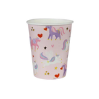 Pink unicorn paper cup with hearts and stars birthday theme from Parte Haus party supply store in Bethesda Maryland