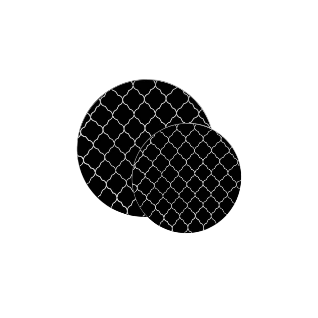 Black and white patterned paper plates modern grid design for birthday from Parte Haus party supply store in Bethesda Maryland
