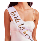 White gold bride to be sash with diamond print for bridal shower from Parte Haus party supply store in Bethesda Maryland