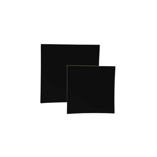 Black square plates with gold trim modern birthday from Parte Haus party supply store in Bethesda MD