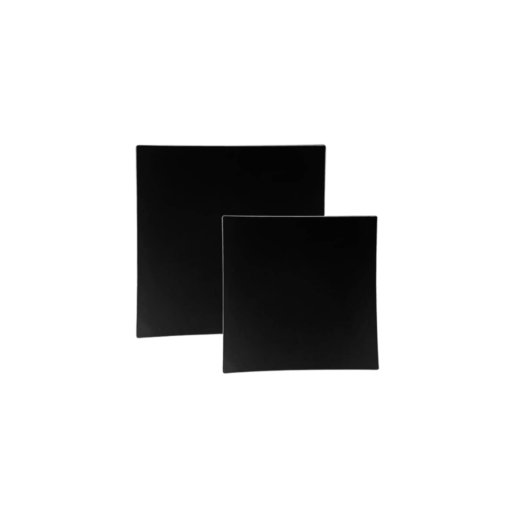 Black square plates with a modern design for birthday event from Parte Haus party supply store in Bethesda MD.