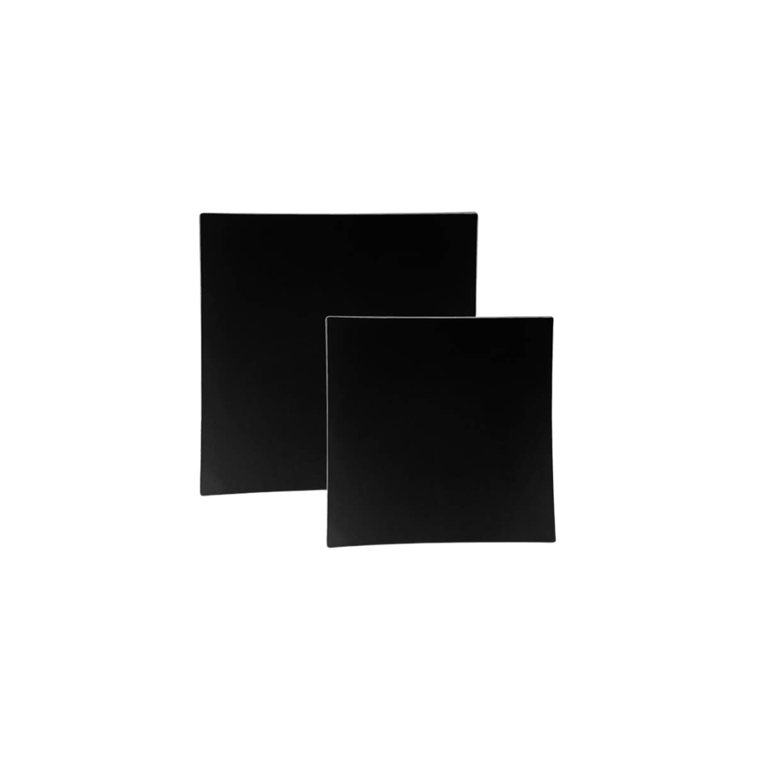 Black square plates with a modern design for birthday event from Parte Haus party supply store in Bethesda MD.