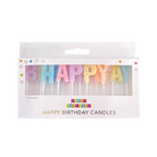 Pastel rainbow Happy Birthday letter candles for birthday cake celebration from Parte Haus party supply store in Bethesda Maryland