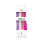 Purple pink and gold birthday candles with star and dot patterns from Parte Haus party supply store in Bethesda MD