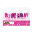 Pink and purple birthday girl glitter candles for birthday theme from Parte Haus party supply store in Bethesda MD