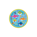 Blue Baby Shark paper plate with colorful sharks and sea animals kids birthday from Parte Haus party supply store in Bethesda MD
