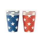 Red and blue star paper cups patriotic July Fourth theme from Parte Haus party supply store in Bethesda MD