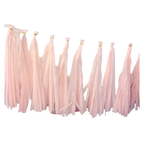 Blush pink tassel garland with flowing fringe birthday decoration from Parte Haus party supply store in Bethesda MD