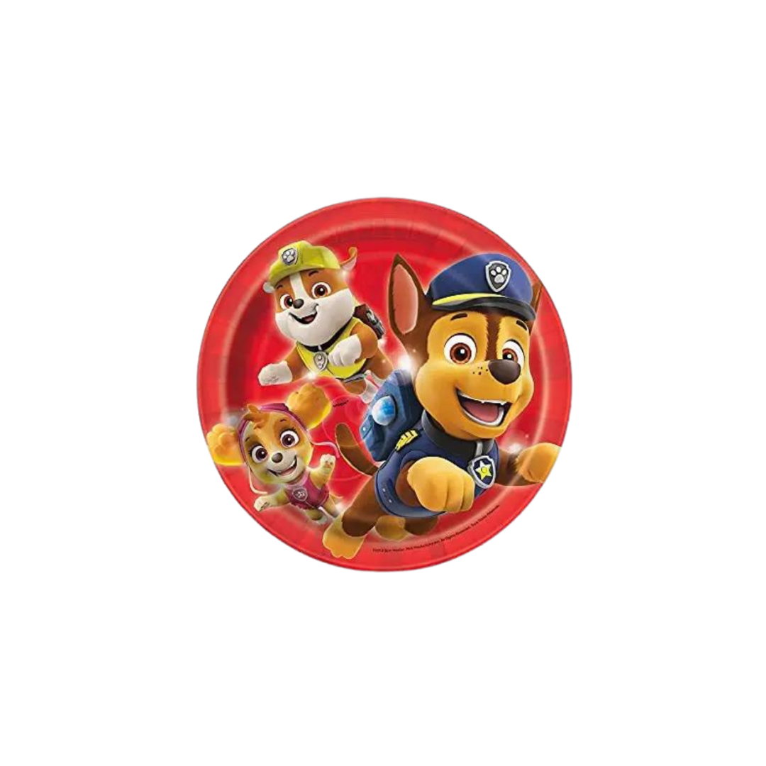 Red Paw Patrol plate with cartoon dogs birthday theme from Parte Haus party supply store in Bethesda MD