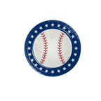 Blue and white baseball themed plate with stars for sports birthday from Parte Haus party supply store in Bethesda MD