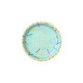 Blue Happy Birthday paper plate with confetti print birthday theme from Parte Haus party supply store in Bethesda Maryland