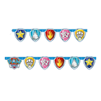 Colorful Paw Patrol banner with shield designs for kids birthday from Parte Haus party supply store in Bethesda Maryland