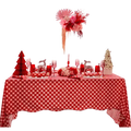 Red and white holiday table decor with checkered tablecloth and floral centerpiece Christmas theme from Parte Haus party supply store in Bethesda Maryland