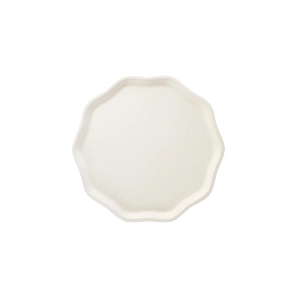 Ivory scalloped plate with elegant edges for birthday celebrations from Parte Haus party supply store in Bethesda Maryland